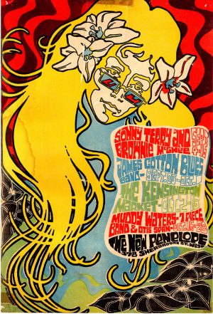 Colourful poster advertising concerts